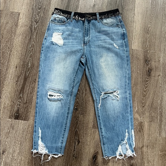 Fashion Nova Denim - Fashion Nova Light Blue Denim Jeans with Black Waistband